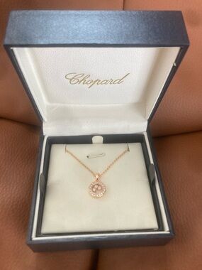 Chopard Rose Gold Diamond Halo Pendant Necklace - Elegant Women Jewelry